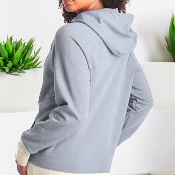 Champion Women's Powerblend Fleece Script Pullover Hoodie In Gray - Picture 4 of 16